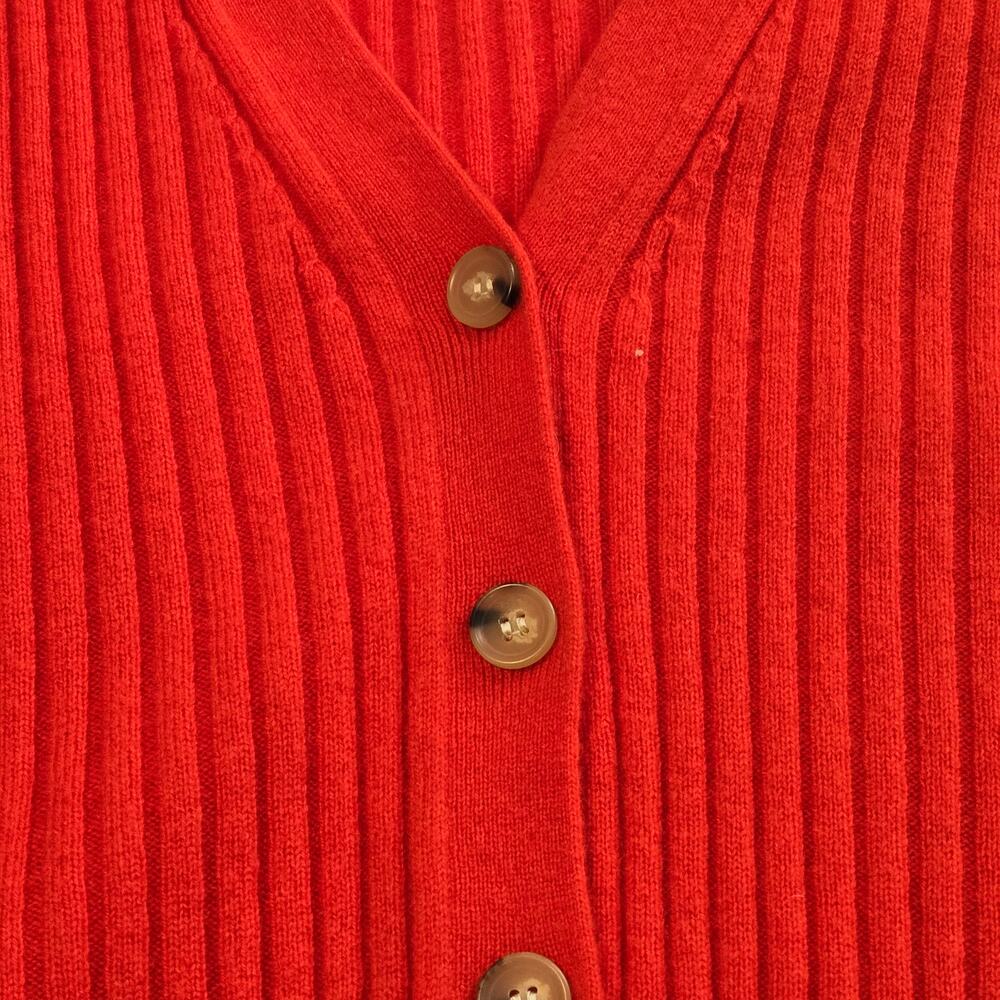 Veronica Beard Red Cashmere Lazana Cardigan Ribbed V-Neck Sweater Small - Picture 6 of 9